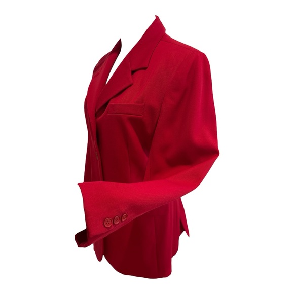 90s CLIFFORD & WILLS WOOL TWILL RED FITTED LONG BLAZER W EQUESTRIAN FLAIR SZ 12 - Picture 4 of 11